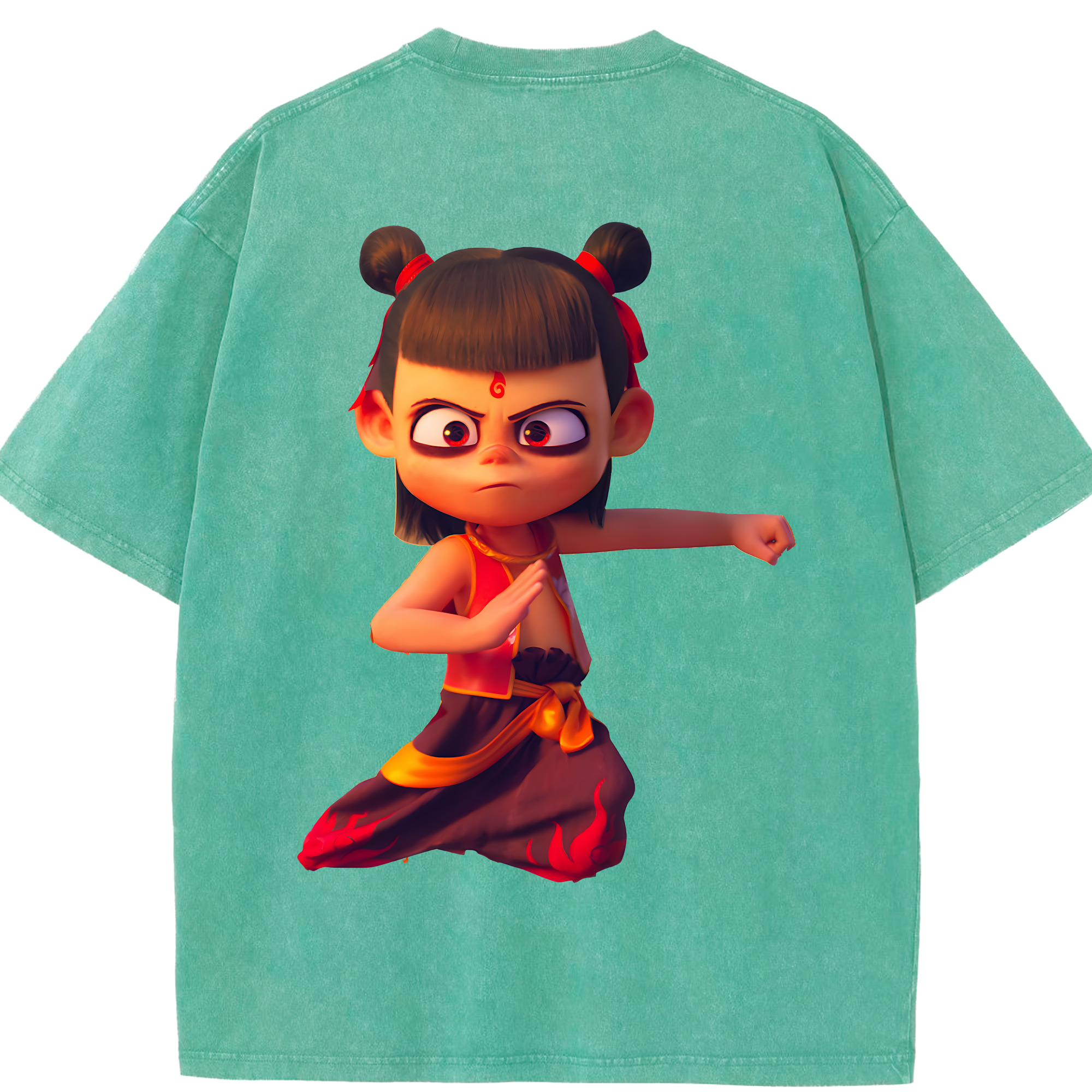 （画像用） Ne Zha 2 ナタ 魔童の大暴れ 綿100% ヴィンテージ風 半袖Tシャツ（背面プリント）
